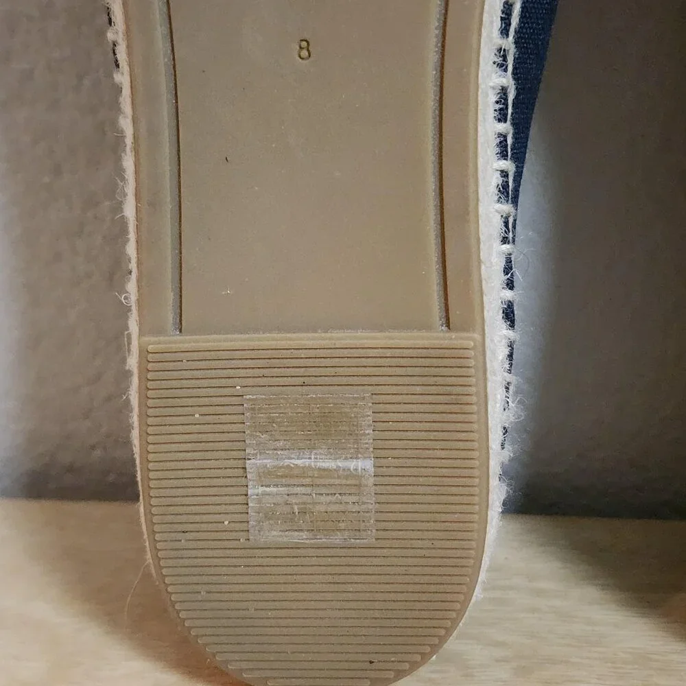 Tory Burch Shoes Womens Size 8 Navy Black Espadrille Flats Leather Cap Toe Logo